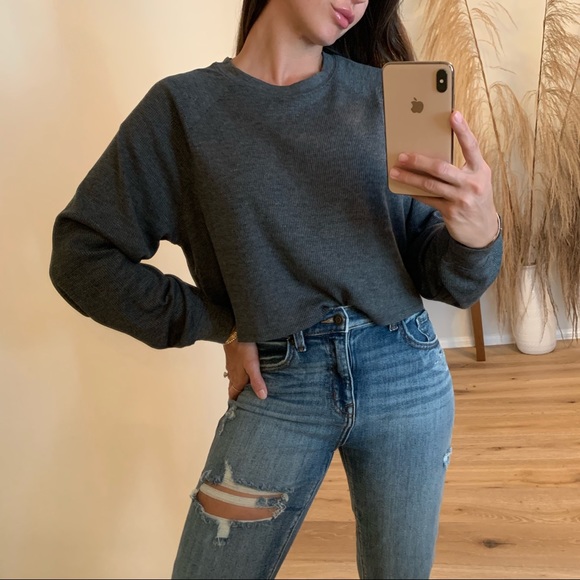 🏷SALE/LAST2 • Forever Staple Waffle Crop LS